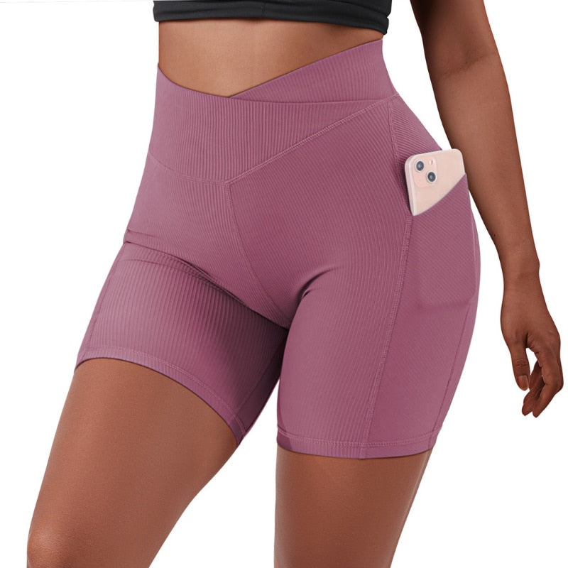 Short Legging Fit Cintura Alta c/ Bolso p/ Celular