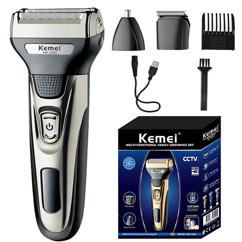 Kemei 3 In 1 Powerful Electric Shaver Facial Body Hair Trimmer Beard Shaving Machine Razor Nose Ear Hair Trimmer for Men KM-1429