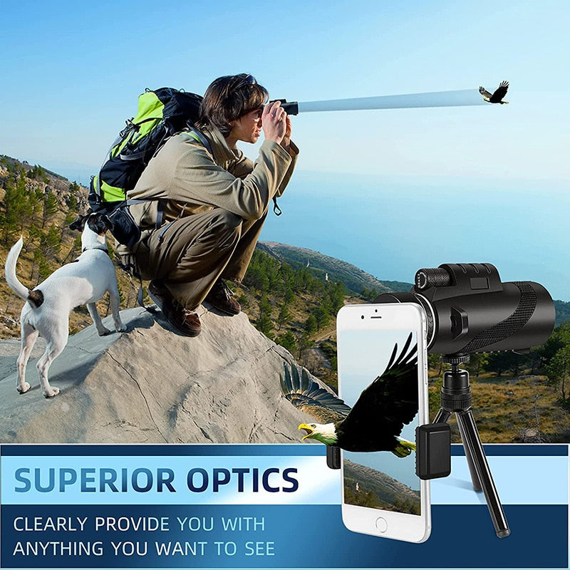 80X100 Hd Monocular Telescope 8000M Long Range Zoom Bak4 Prism Telescope with/without Tripod Phone Clip Hunting Outdoor Camping