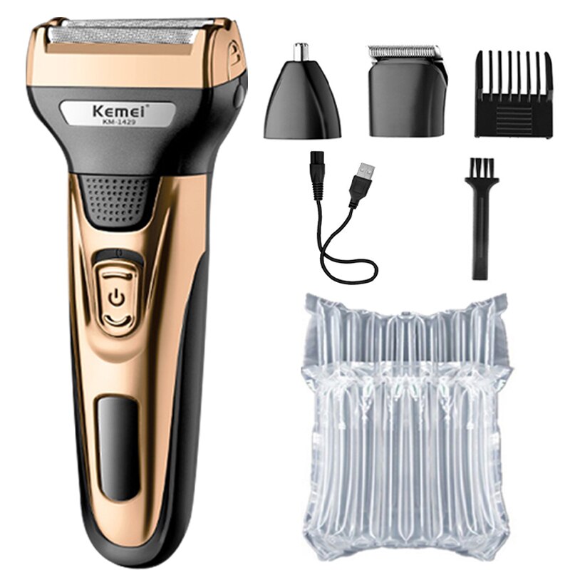 Kemei 3 In 1 Powerful Electric Shaver Facial Body Hair Trimmer Beard Shaving Machine Razor Nose Ear Hair Trimmer for Men KM-1429