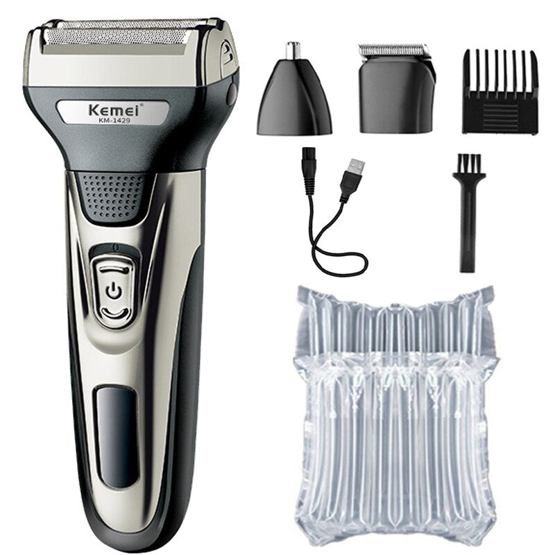 Kemei 3 In 1 Powerful Electric Shaver Facial Body Hair Trimmer Beard Shaving Machine Razor Nose Ear Hair Trimmer for Men KM-1429