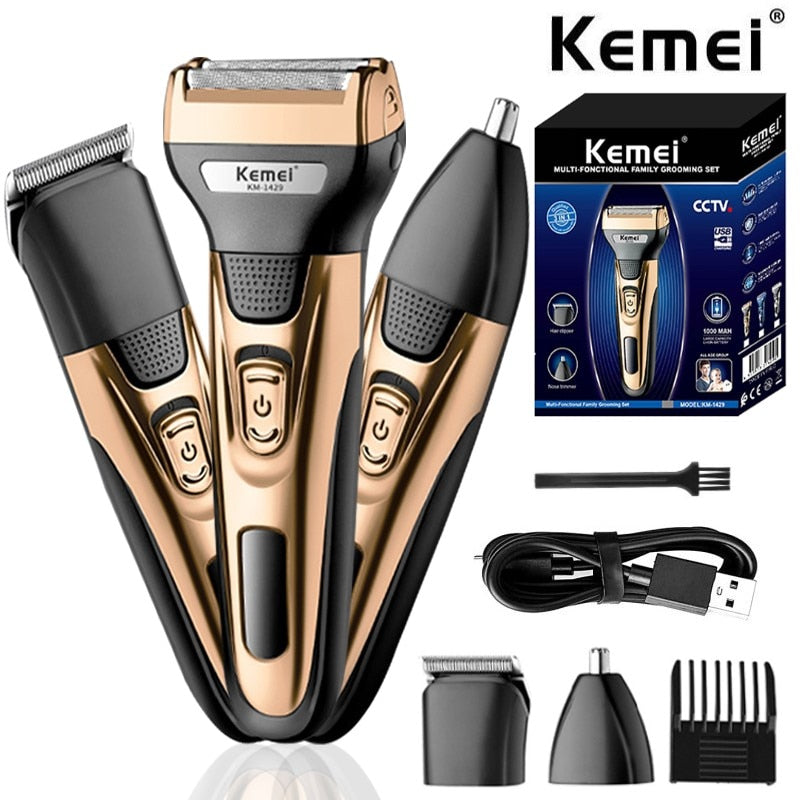 Kemei 3 In 1 Powerful Electric Shaver Facial Body Hair Trimmer Beard Shaving Machine Razor Nose Ear Hair Trimmer for Men KM-1429